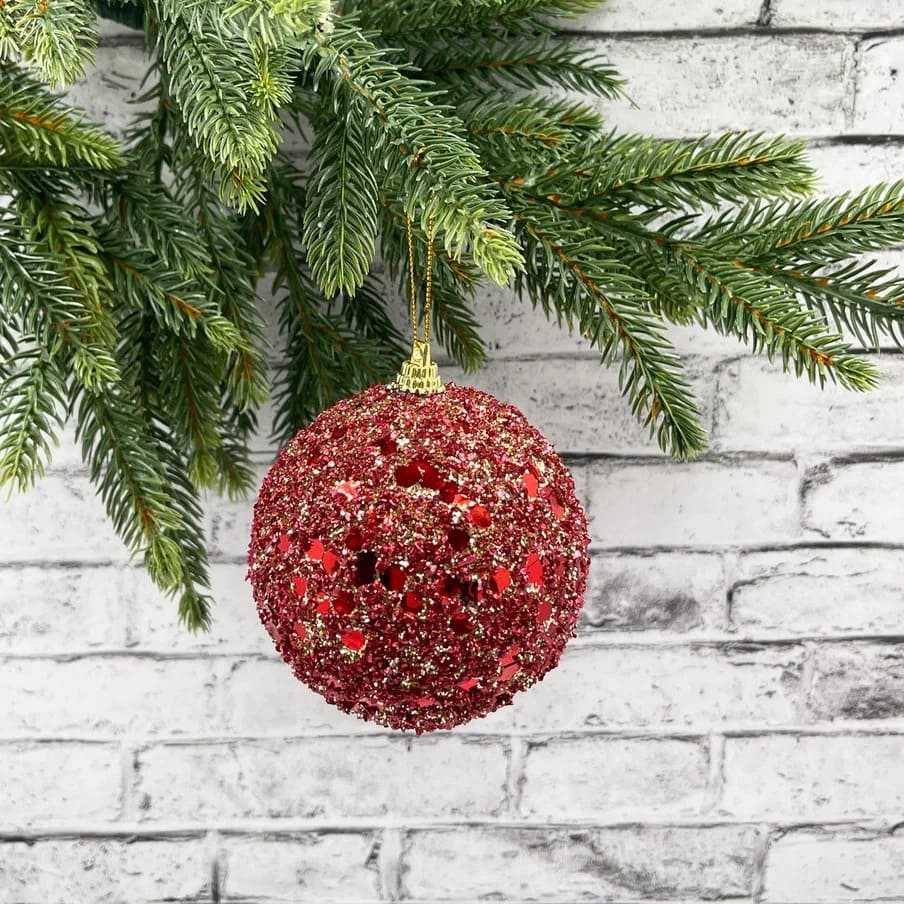 Елочная игрушка Шар в красном конфетти 8см арт.86890 по цене 