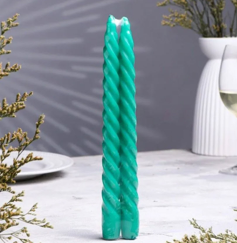 Набор конусных свечей 2шт 29х2,2см, зеленый по цене 