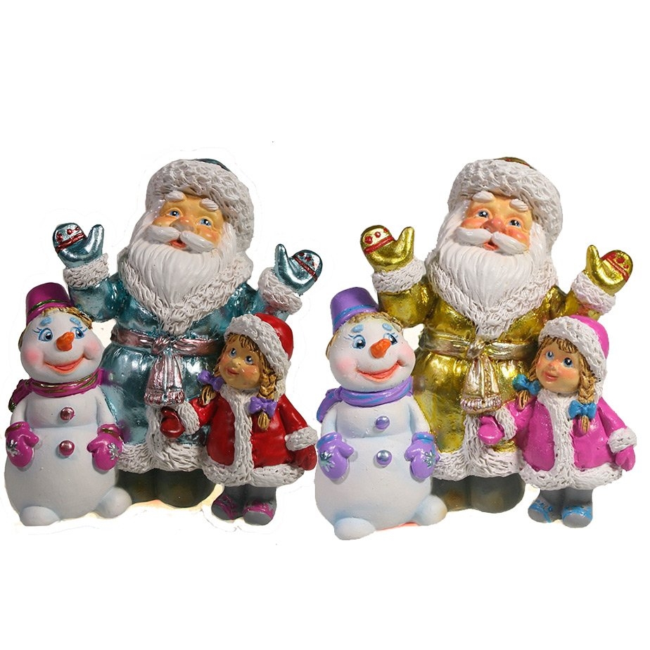 Фигура декоративная Дед Мороз cнеговик и девочка 9,5х6х10,5см 2в. арт.714122 по цене 