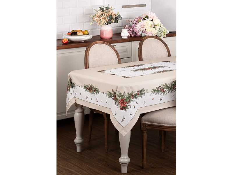 Скатерть Праздник 160х220см бежевый, хлопок, твил с пропиткой, горох арт.850-734-24 по цене 