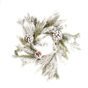Венок еловый с шишками заснеженный зеленый белый 36см по цене 