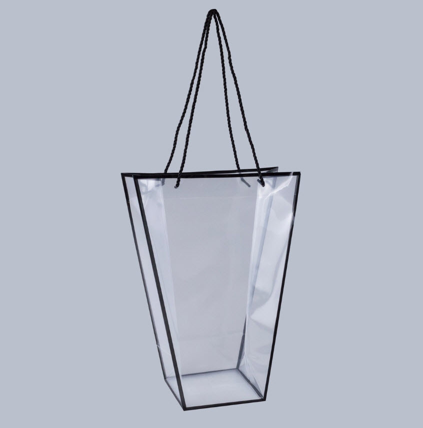 Пакет подарочный с каймой пластик 26,5x13x35см, прозрачный/черный по цене 