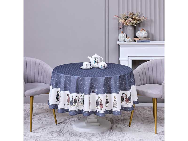 Скатерть круглая Фигурка Гусь в шляпе 190см графит, хлопок твил пропитка арт.850-747-22 по цене 