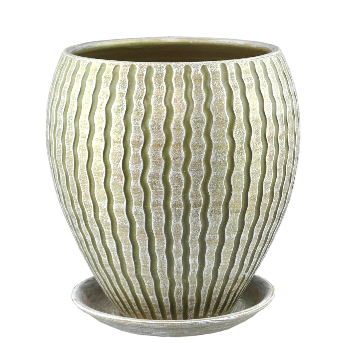 Горшок конус Мане с поддоном 18см керамика оливка по цене 