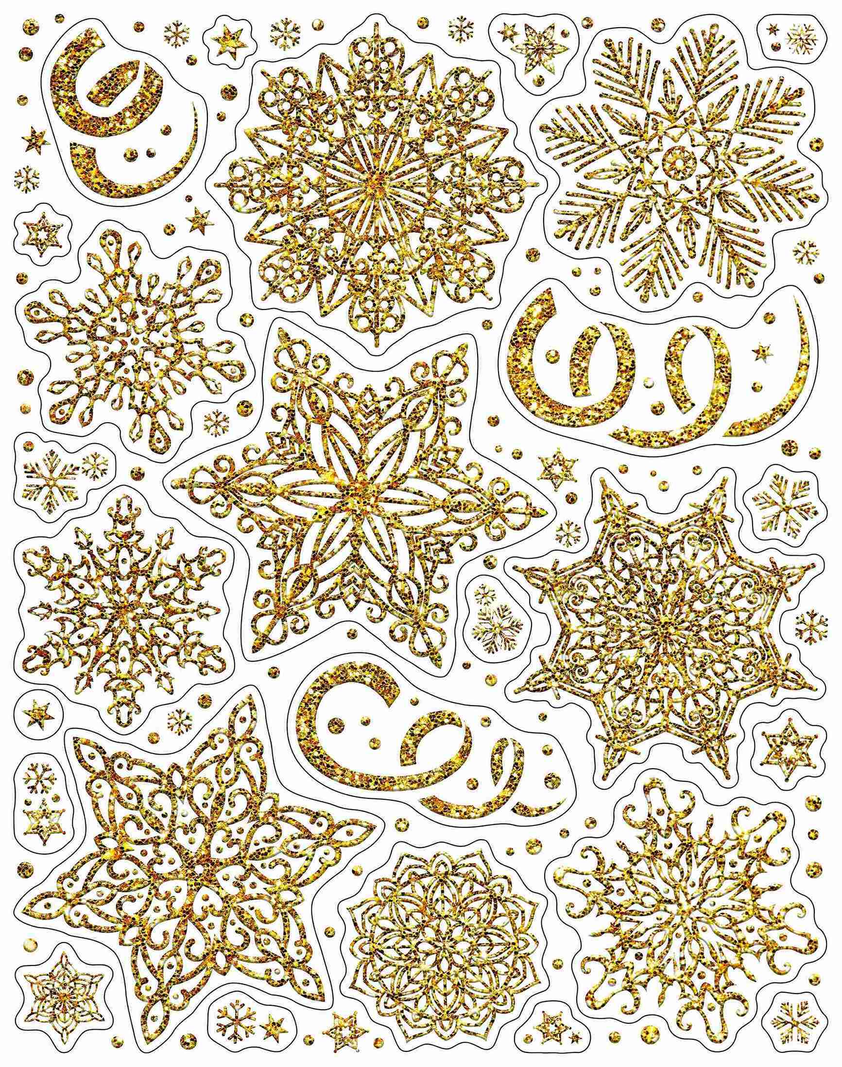 Украшение новогоднее оконное из ПВХ пленки Золотистые снежинки 30х38см арт.90271 по цене 