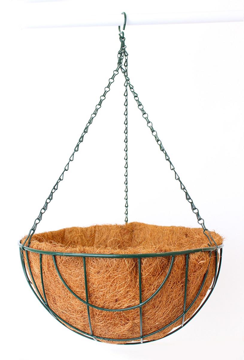 Кашпо металлическое подвесное с вкладышем из коковиты Сфера, d35 см по цене 