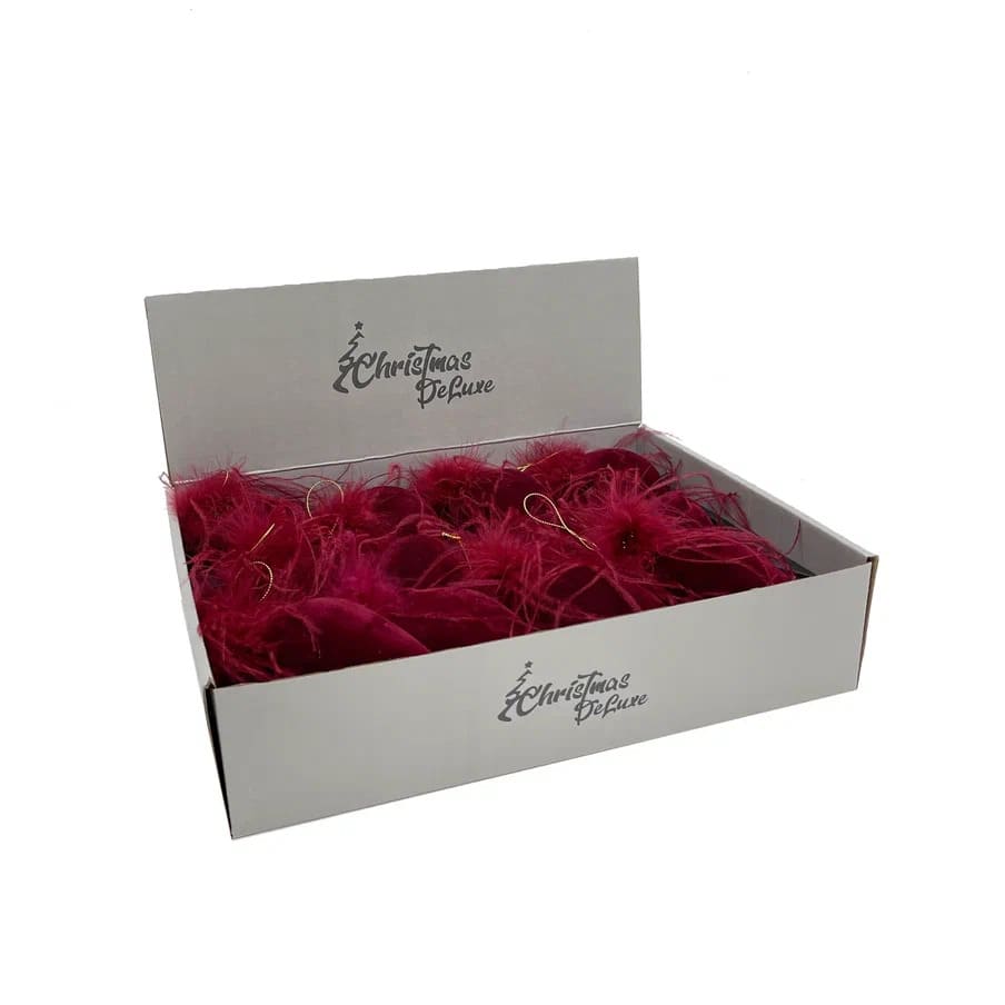 Шар стеклянный с перьями 8см бордовый арт.87223 по цене 