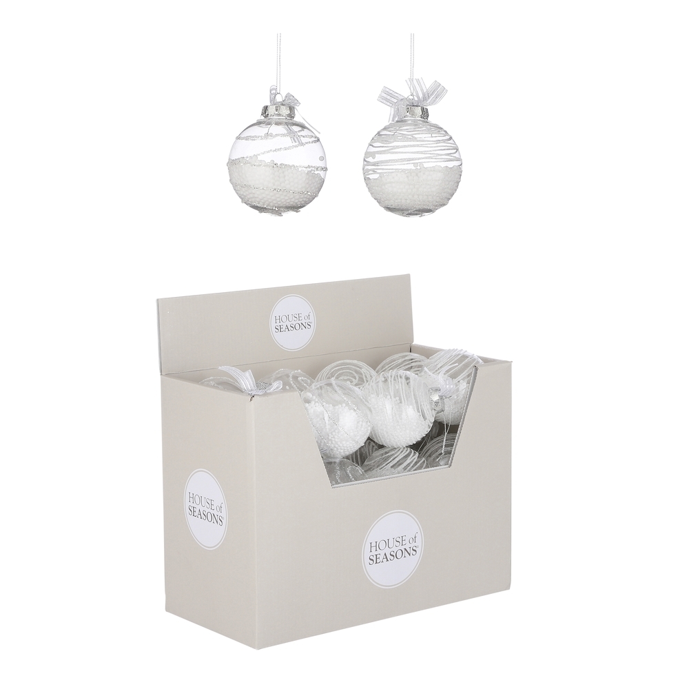 Украшение новогоднее Шар Вихрь, прозрачный в белую полоску 8см 2в. по цене 