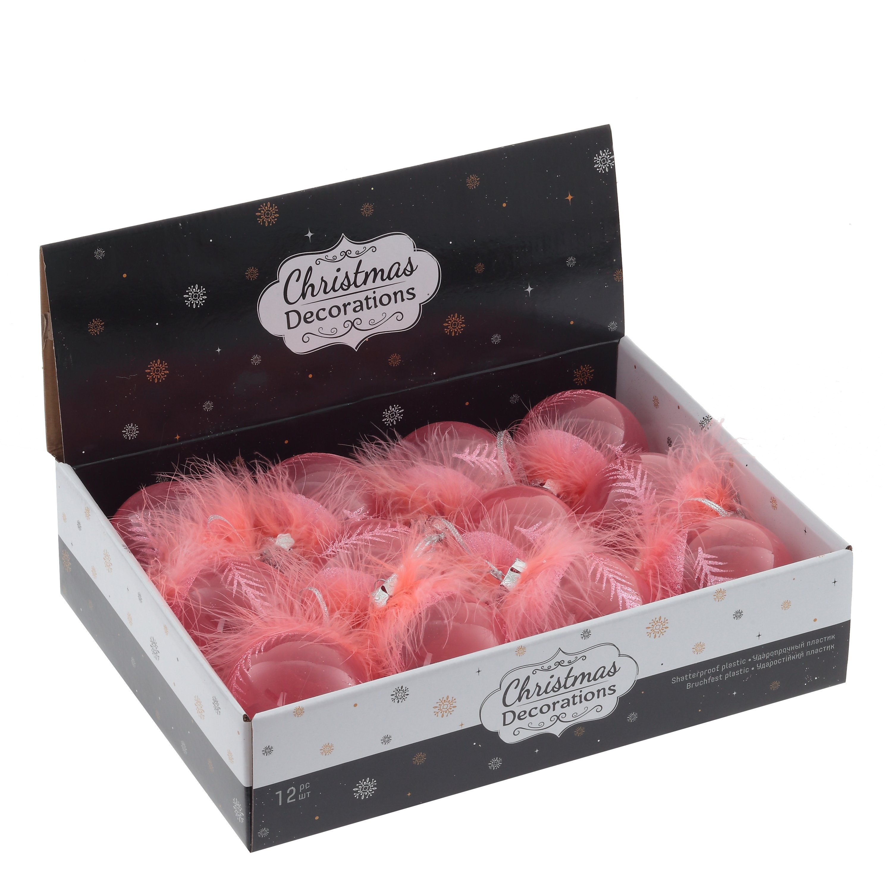 Украшение новогоднее Шар Перо, розовый набор из 12шт, 8см по цене 