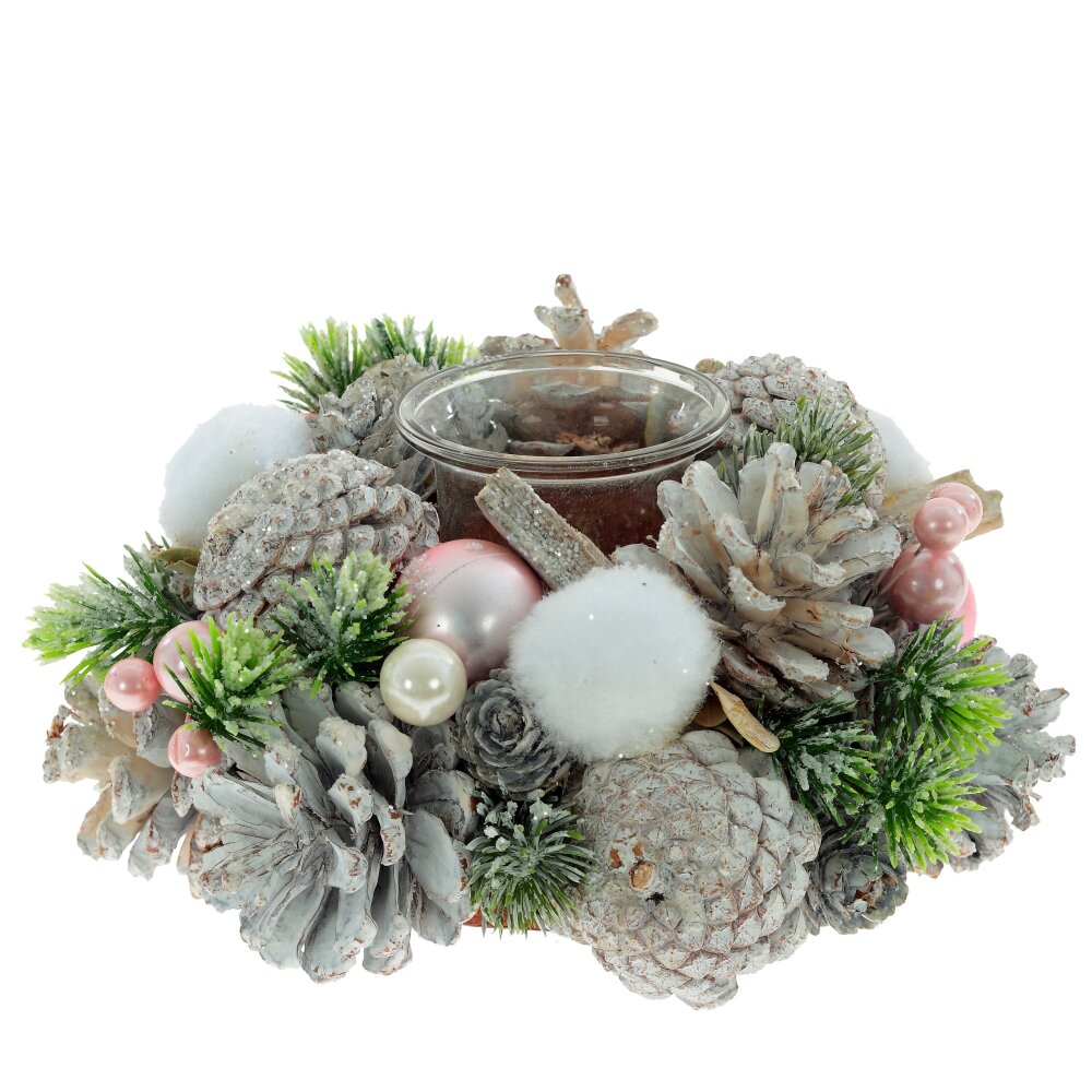 Подсвечник Шишки Новогодние розовый 19х19х9см по цене 