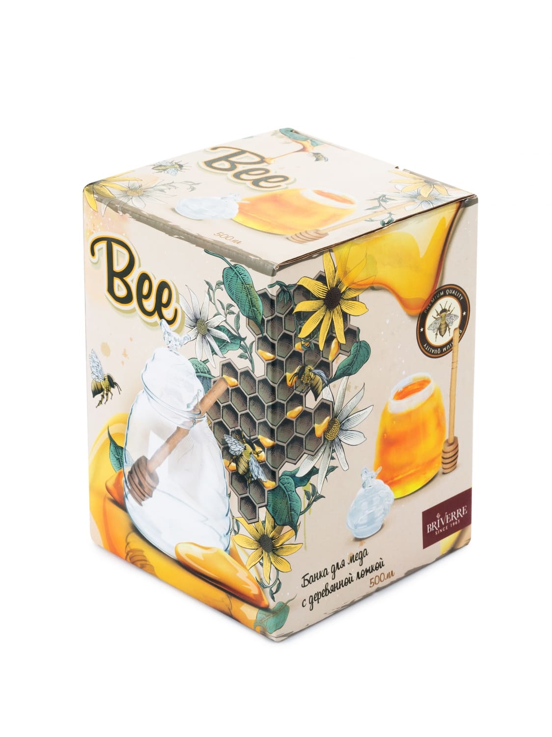 Банка для меда с деревянной ложкой Пчела 14см стекло арт.NC2229 по цене 