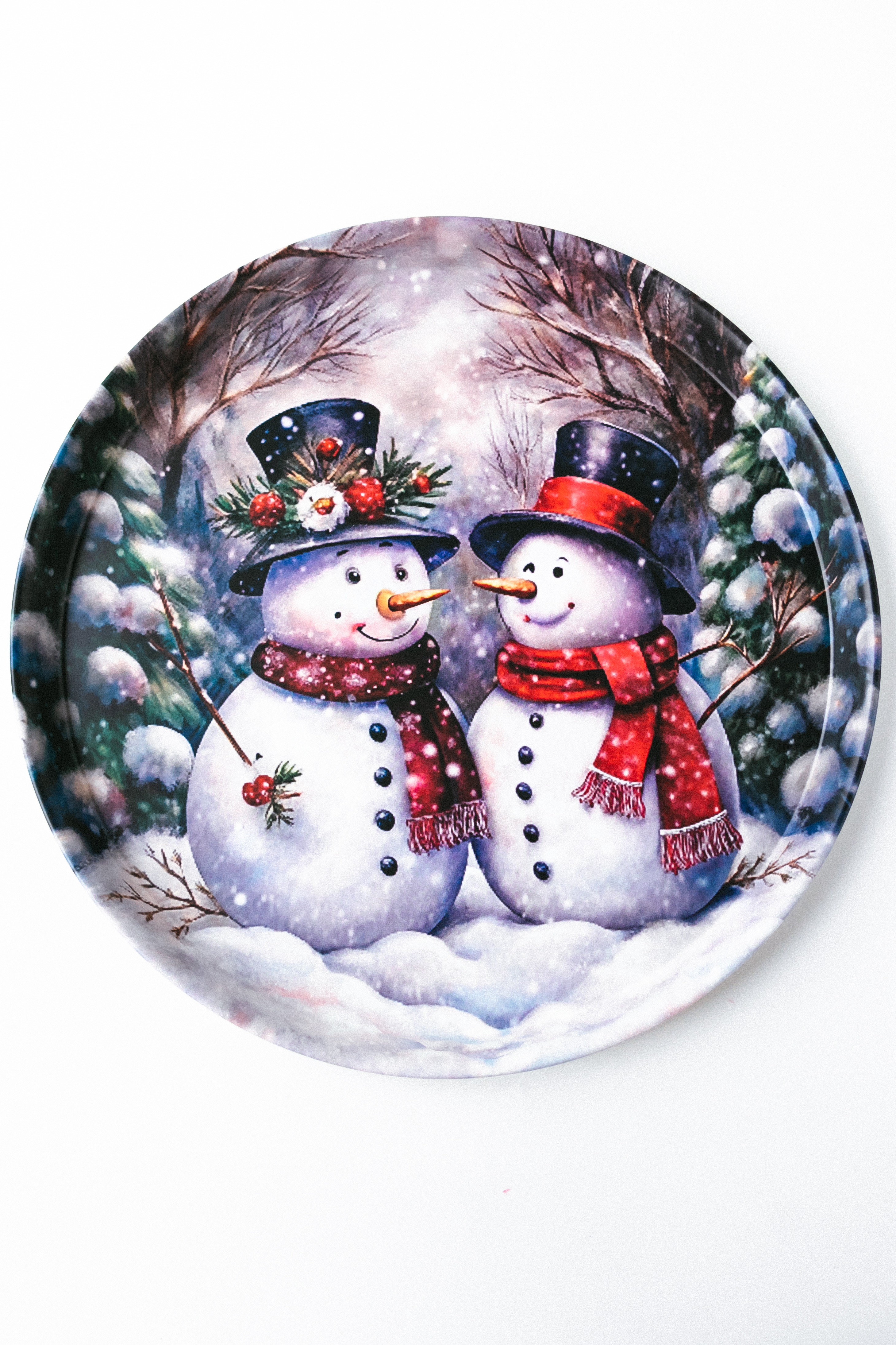 Поднос Снеговики в лесу 33х2,1см, металл арт.PD120 по цене 