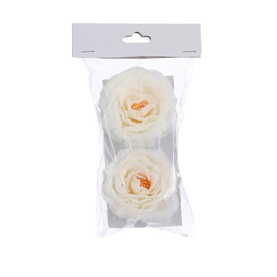 Набор цветов роза заснеженная на клипсе 2шт 6х8см арт.87382 по цене 