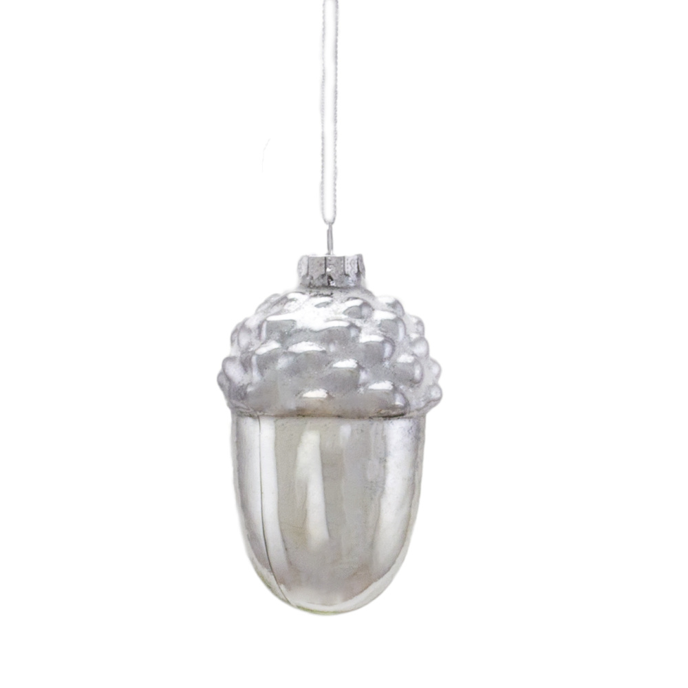 Украшение подвесное Желудь стекло серебряный 6,5х11,5см по цене 