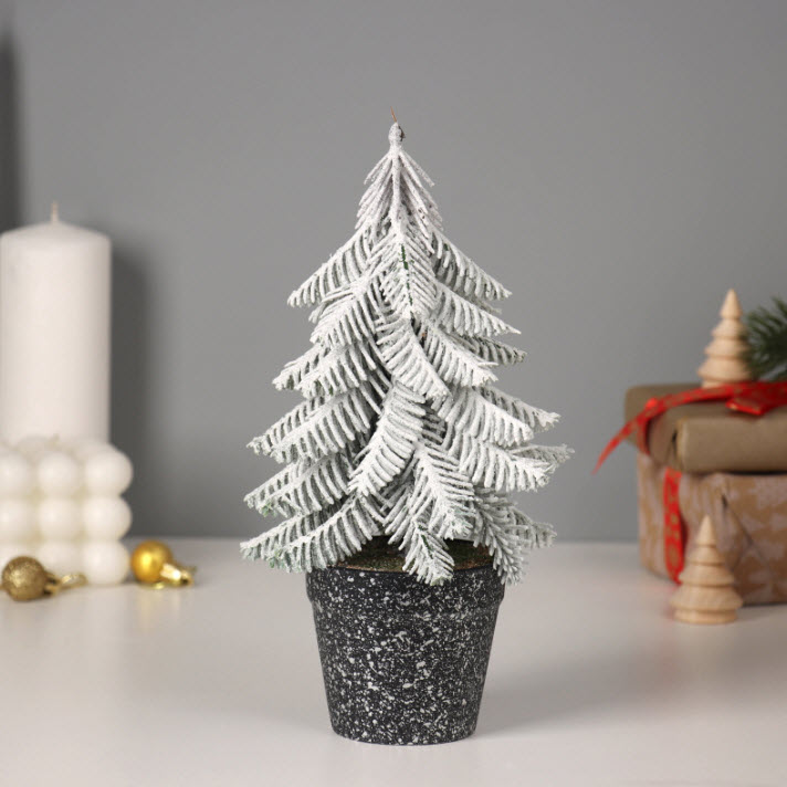 Елка искусственная заснеженная Метель в горшочке 21см, литая арт.10481655 по цене 