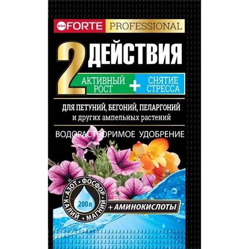 Удобрение сухое БОНА ФОРТЕ ПРОФЕССИОНАЛ для петуний и бегоний водорастворимое минеральное 100г по цене 
