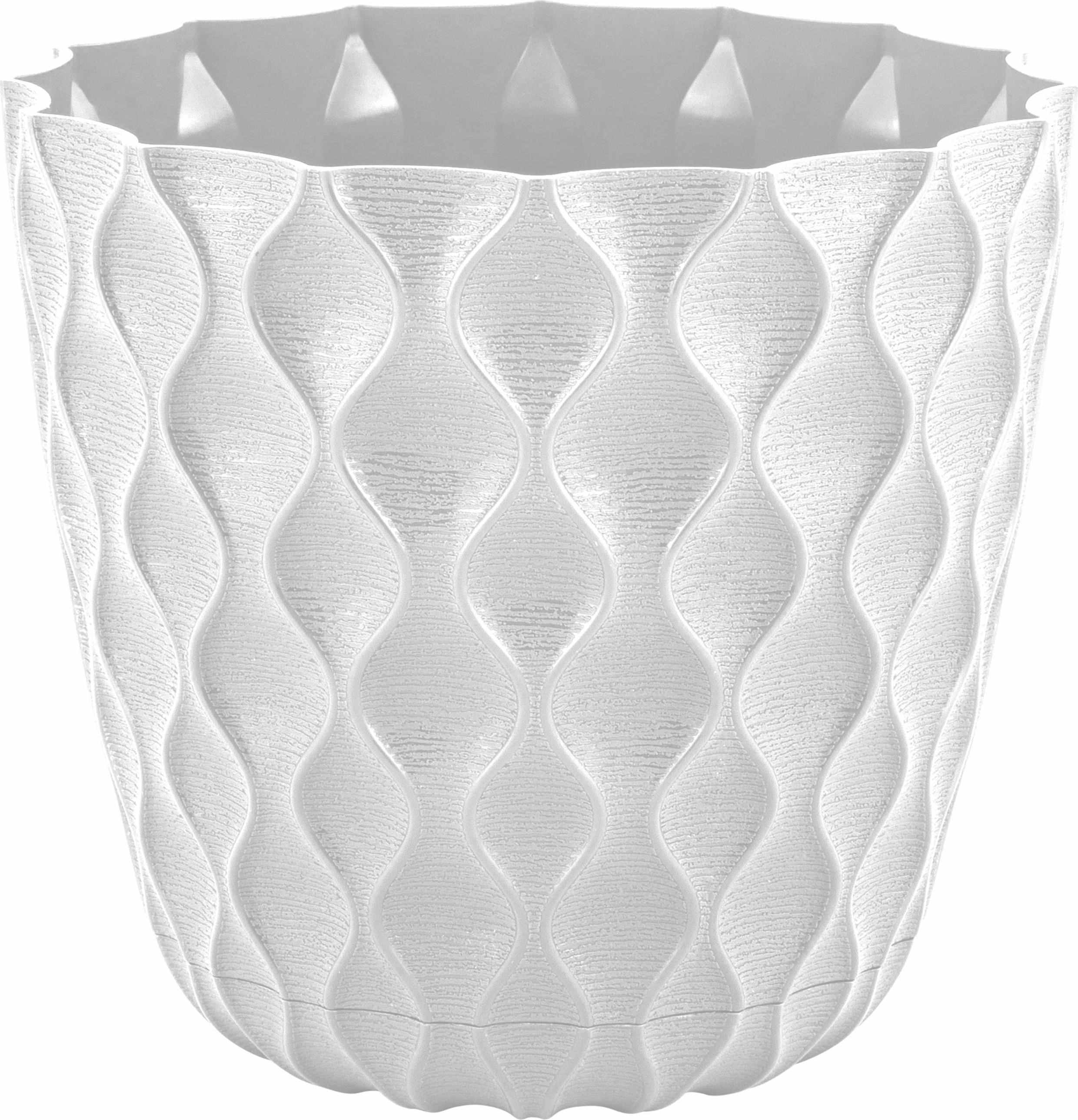 Горшок ИнГрин Волна с дренажной сеткой и поддоном 1,4л 14,5см, белоснежный жасмин по цене 