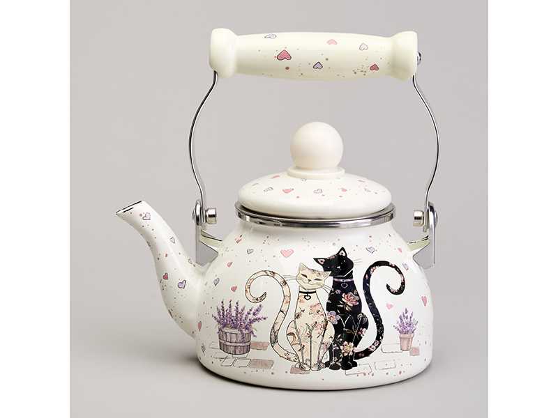 Чайник Агнесс эмаль со съемным фильтром Лавандовые кошки 0,85л, сталь арт.943-070 по цене 