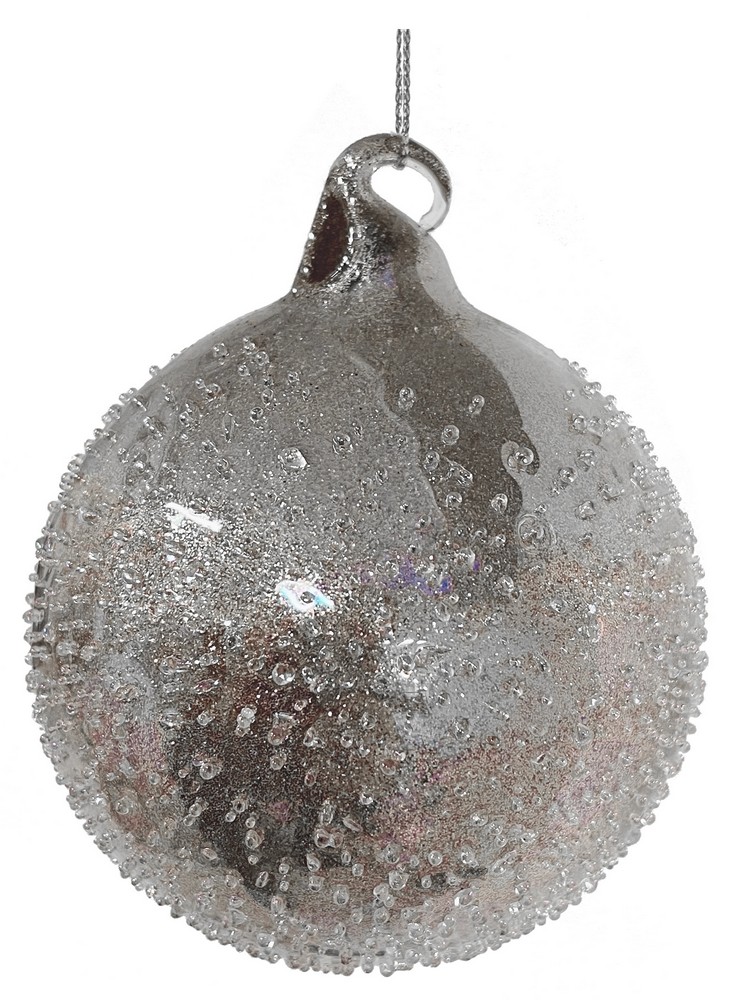 Украшение новогоднее подвесное Шар серебряный 8см стекло арт.90848 по цене 