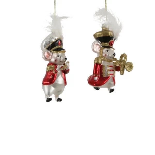 Украшение новогоднее подвесное Мышь-Музыкант, стекло красный 6,5х5,5х13,5см, 2в. по цене 