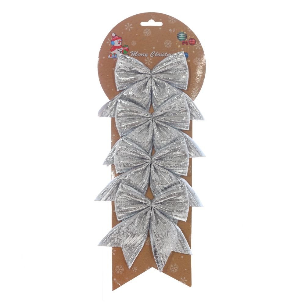 Изделие декоративное Бант серебро, набор из 4шт 10х10х12см по цене 