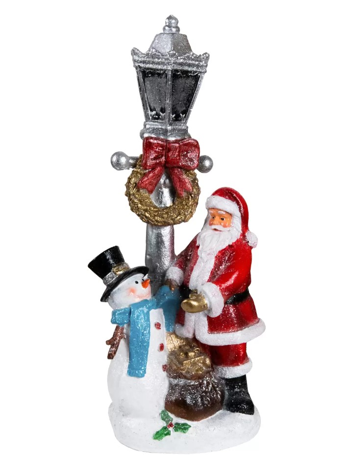 Фигура декоративная Дед Мороз и Снеговик у столба Н-41см полистоун арт.НФ354 по цене 