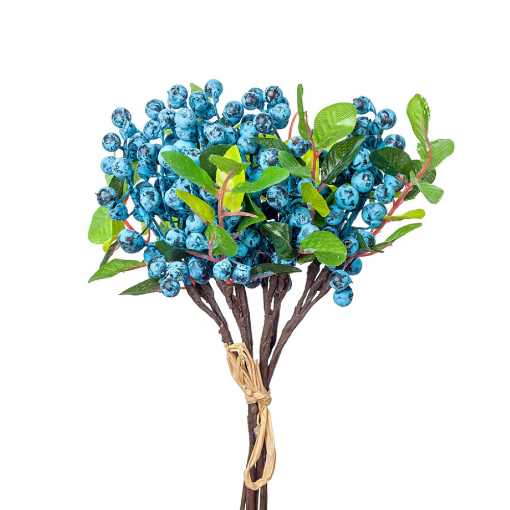 Цветок искусственный Букет с ягодами, 24см, синий арт.к000008118 по цене 