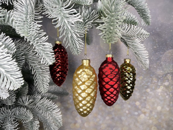 Украшение новогоднее Шишка, красная/золото 10х5см 4в. по цене 