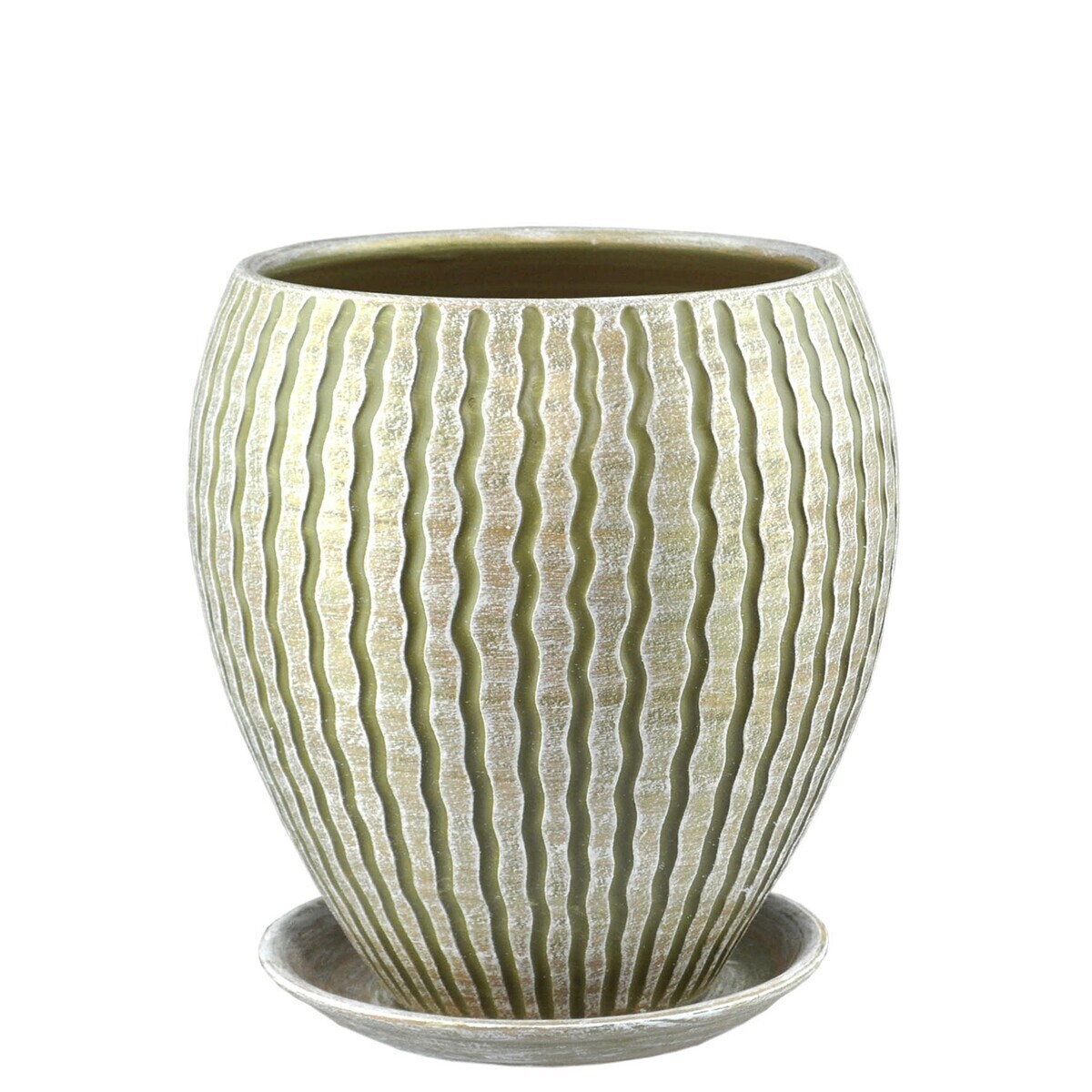 Горшок конус Мане с поддоном 15см керамика оливка по цене 