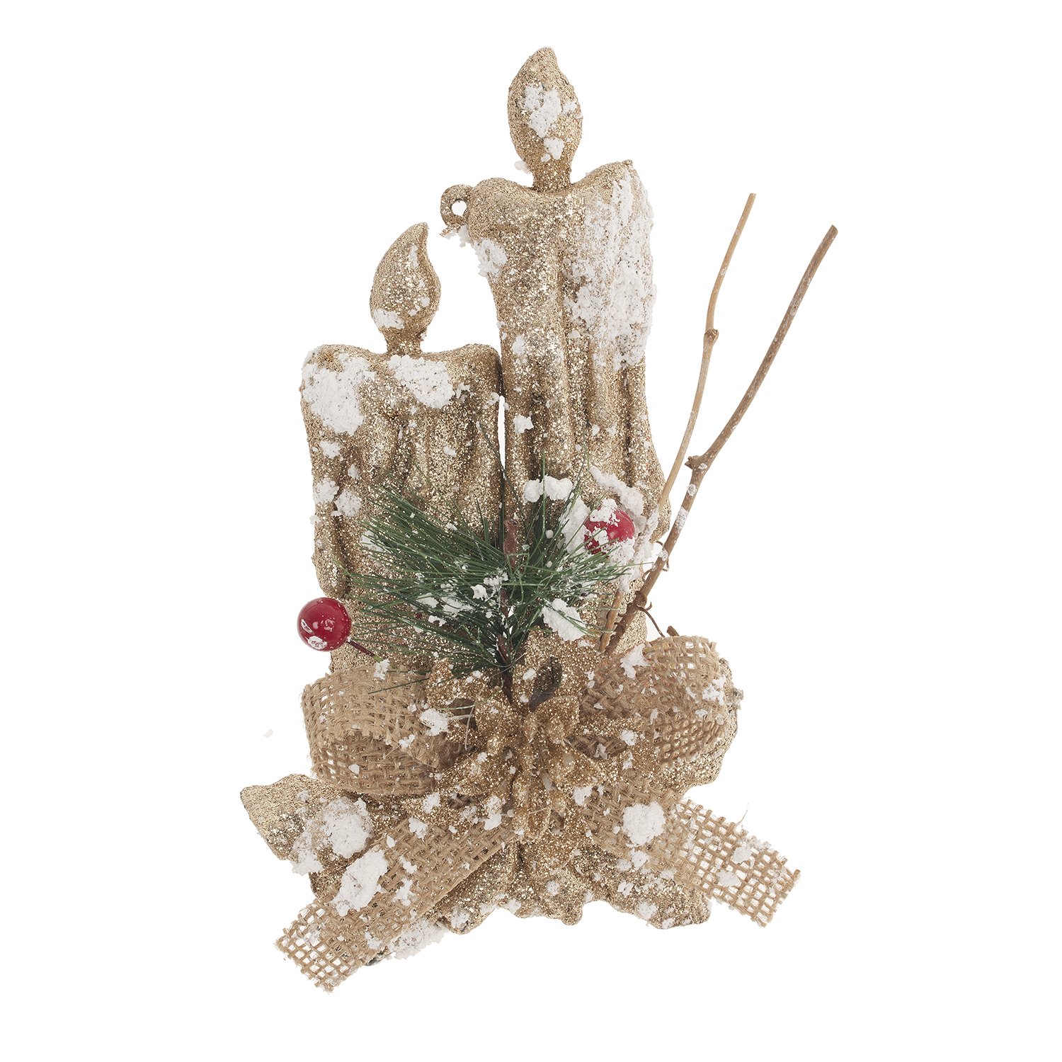 Украшение новогоднее Свечи с веткой, беж 12х5х17см по цене 