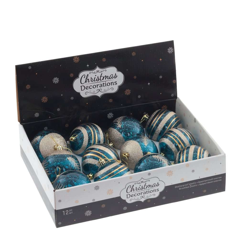 Украшение новогоднее Шар Голубые узоры 1шт, 8см по цене 