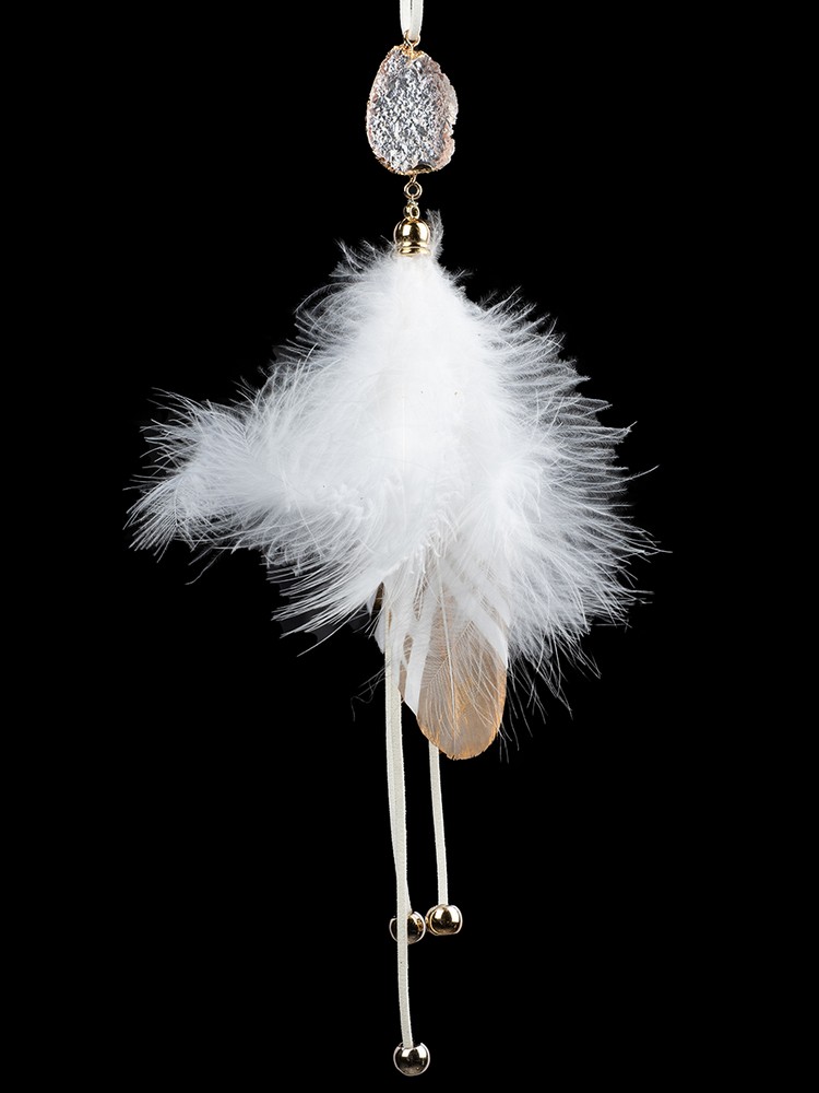 Украшение новогоднее подвесное из гусиного пера и пера индейки 28х9х7см арт.90878 по цене 