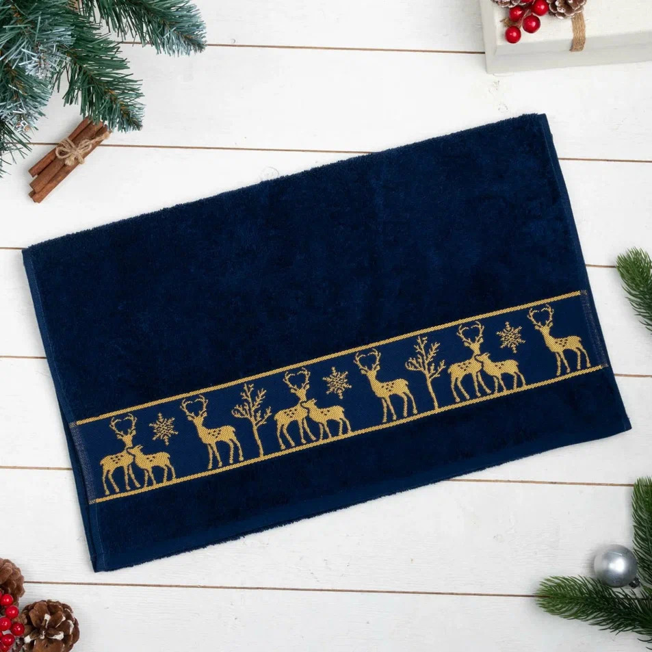 Полотенце махровое Новый год Олени 50х90см, хлопок арт.6977356 по цене 