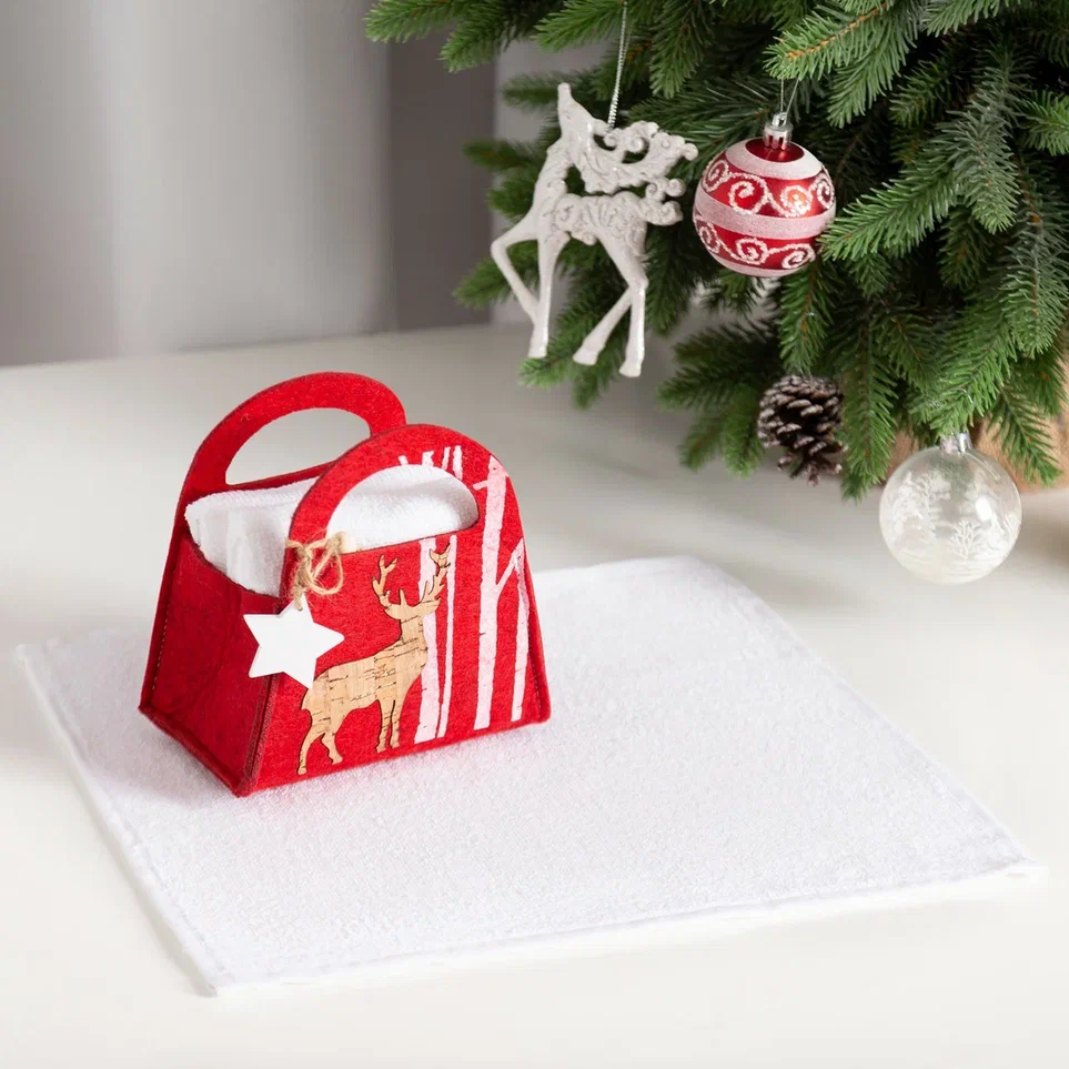 Полотенце в корзинке махровое Экономь и Снежный лес 30х30см-2шт, хлопок арт.7456100 по цене 