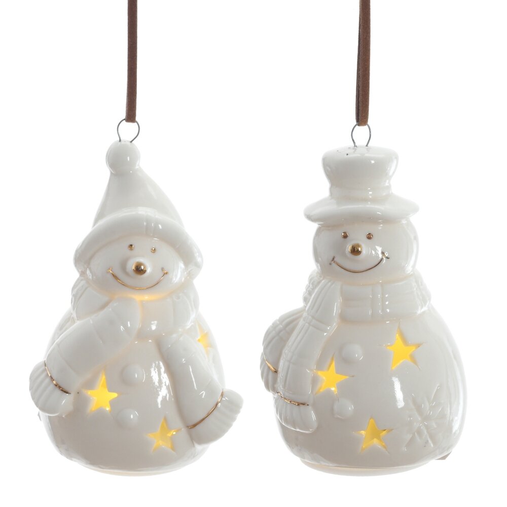 Фигурка подвесная Снеговик с подсветкой 5х5х8см 2в., фарфор арт.824058 по цене 
