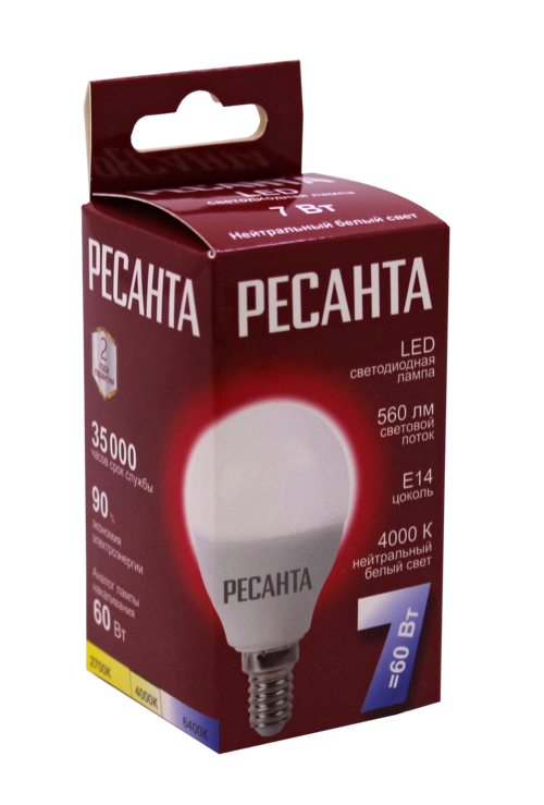 Лампа светодиодная Ресанта 7ВтLL-R-G45-7W-230-4K-E14 по цене 