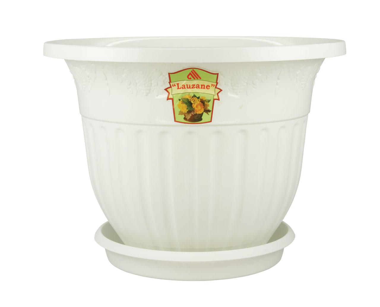 Кашпо АЛЬТЕРНАТИВА Лозанна с поддоном пластик d-22см h-16,5см V-3л белый по цене 
