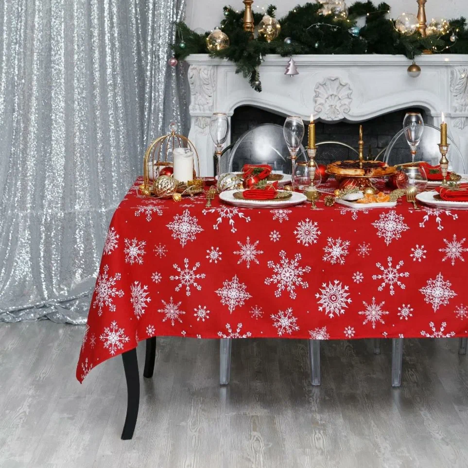Скатерь Доляна Белые снежинки 250х149см, хлопок арт.5135292 по цене 