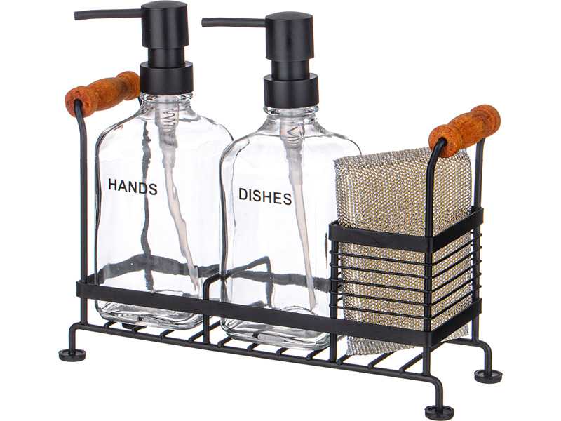 Набор дозаторов для моющих средств с подставкой и губкой стекло черный арт.166-169 по цене 