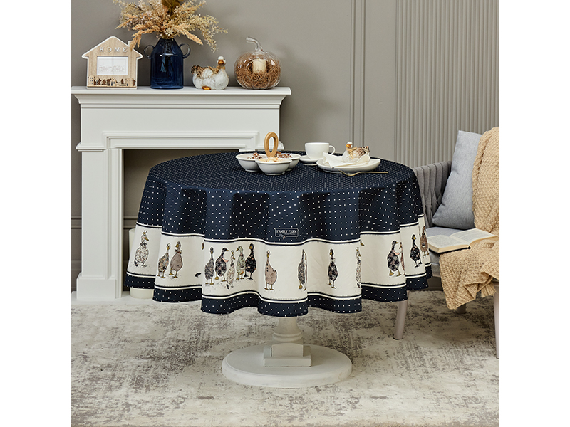 Скатерть круглая Семейная ферма 190см синий, хлопок твил пропитка арт.850-742-22 по цене 