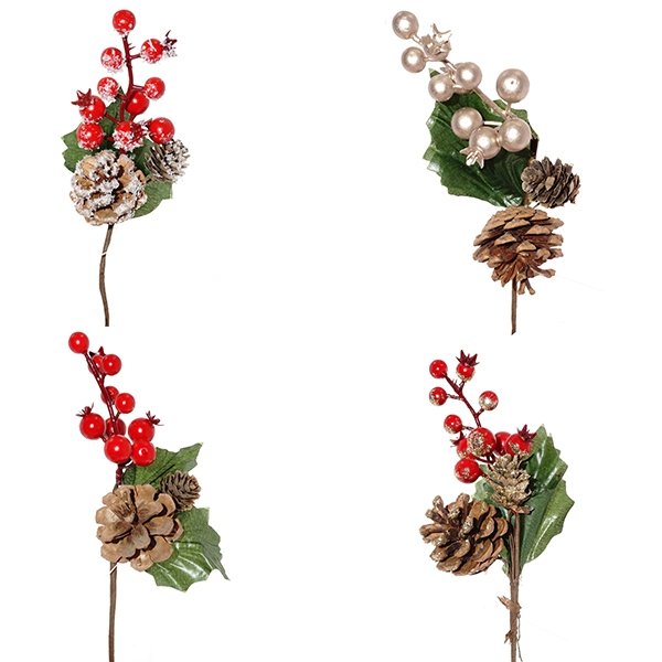 Изделие декоративное Ветка рябина с шишкой 22см 4в по цене 