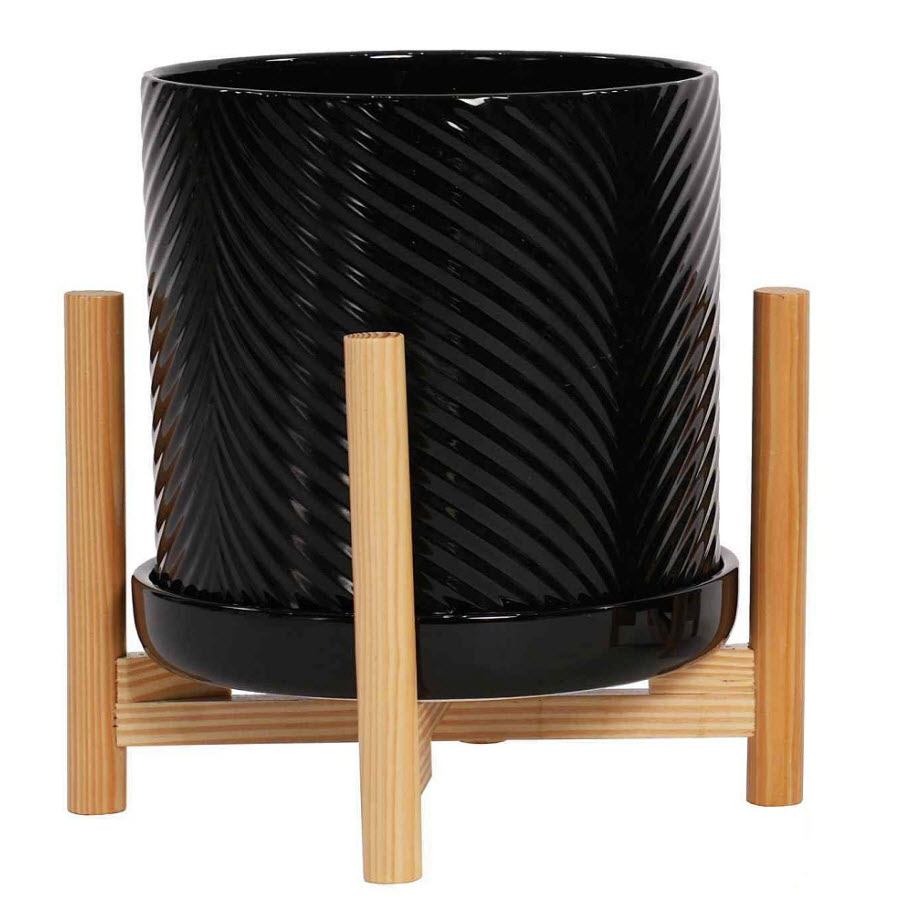 Кашпо Флоу Керамик 2л, с блюдцем и подставкой, черное 16х16см арт.FLOCRS16-BL по цене 