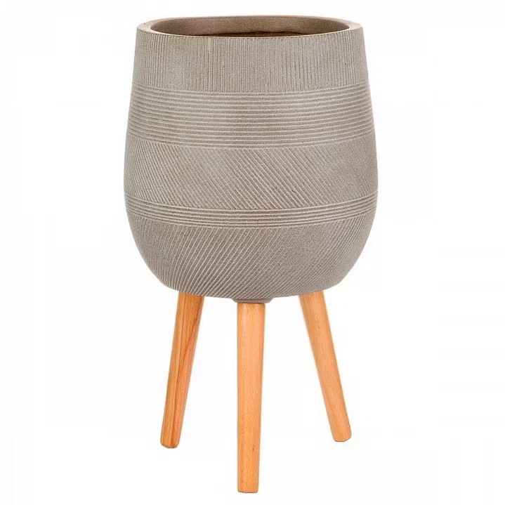 Кашпо с подставкой Страйп Овальное 5,4л 20,5х32см серо-коричневый, файберстоун арт.WSTRIPR20-T по цене 