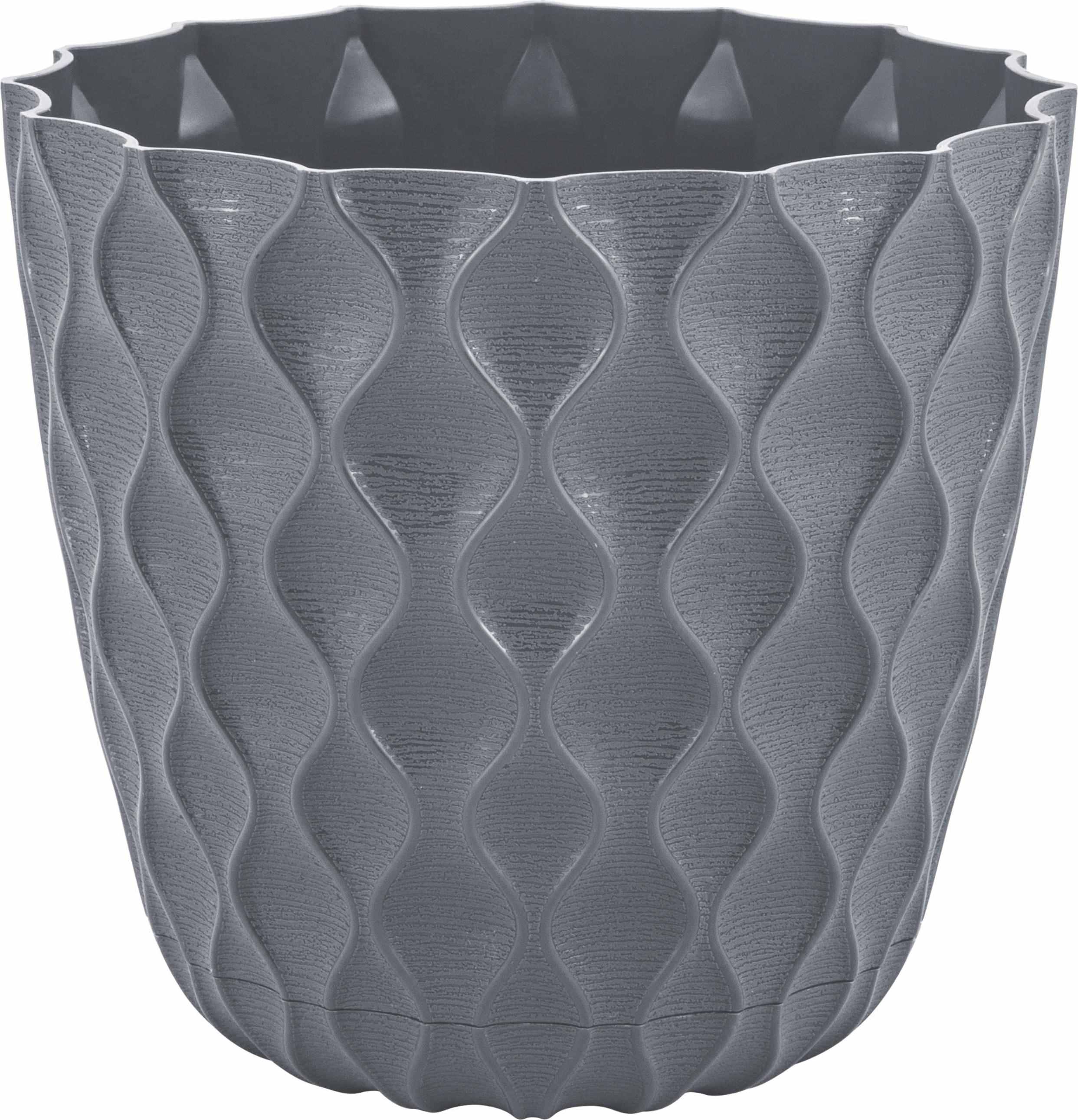 Горшок ИнГрин Волна с дренажной сеткой и поддоном 0,65л 11,5см, вулканический серый по цене 