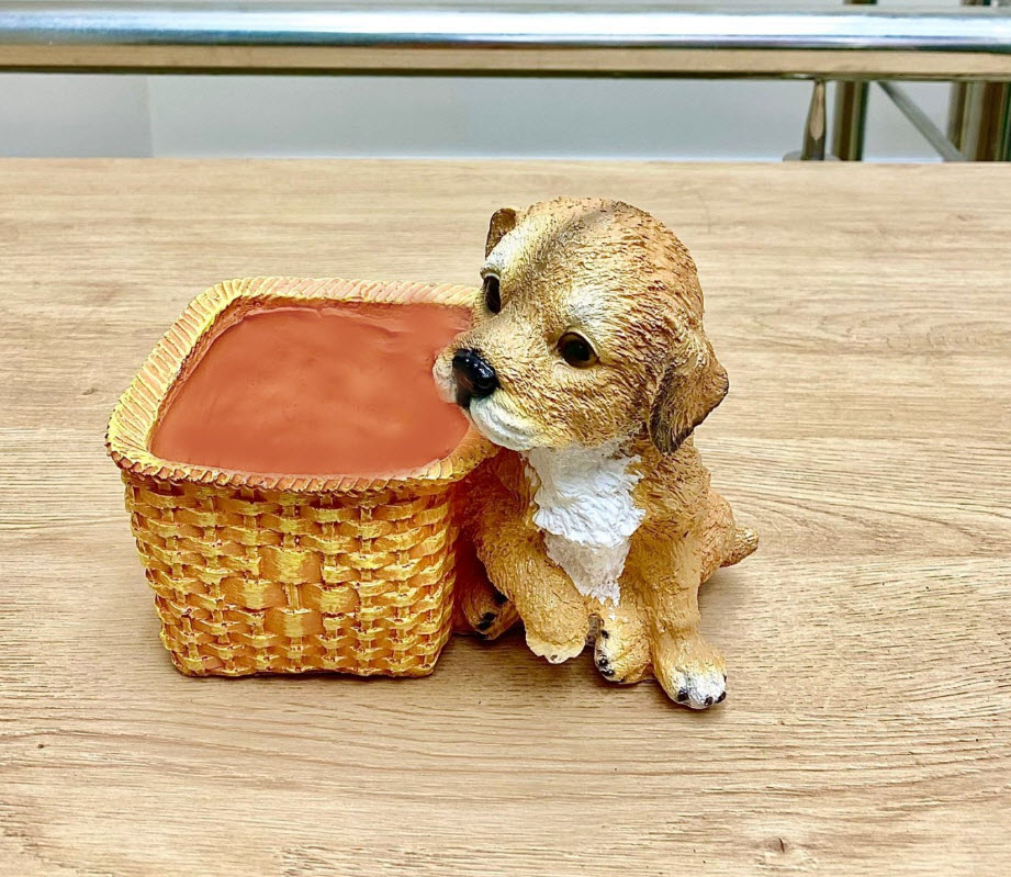 Фигура Щенок у квадратной корзины 28х16х12см, полистоун арт.К028 по цене 