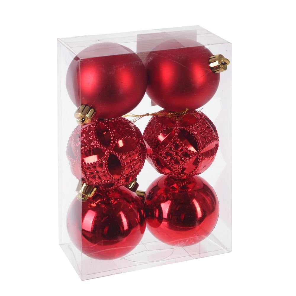 Украшение новогоднее Шар карнавал красок набор из 6шт красный d6см 17,5х6х11,5см по цене 