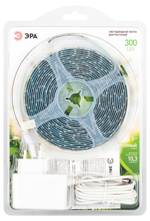 Светодиодная лента для растений рассады ЭРА Фито-Стрип лайт-Rа90-300LED-5m-12V-IP65 полного спектра по цене 