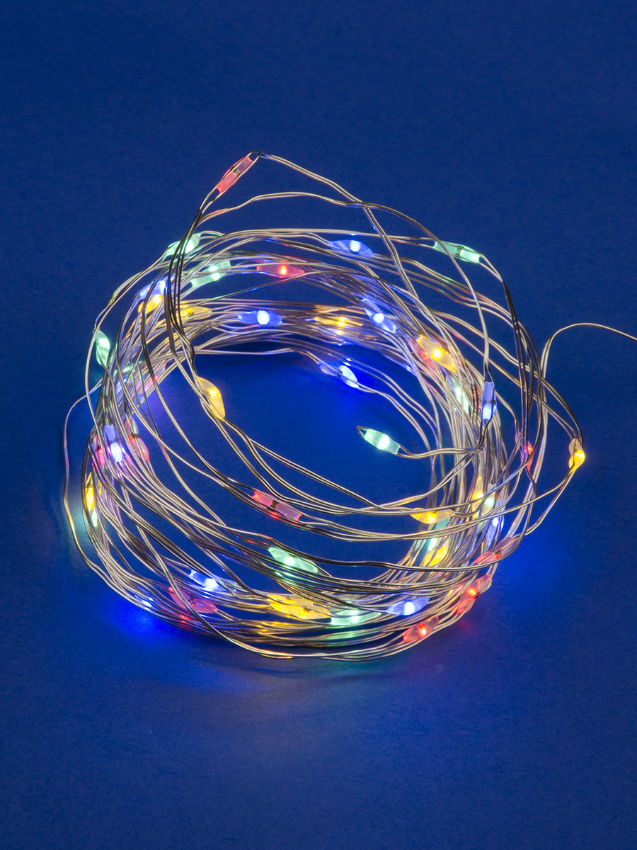 Гирлянда светодиодная на батарейках Роса 5м, 50 светодиодов, разноцвет. 2AA по цене 