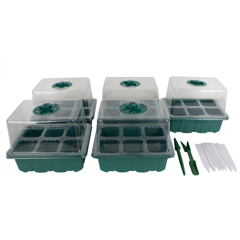 Набор мини-парников для рассады, 5 штук, вставка по 6 ячеек, цвет зеленый Гарден Шоу по цене 