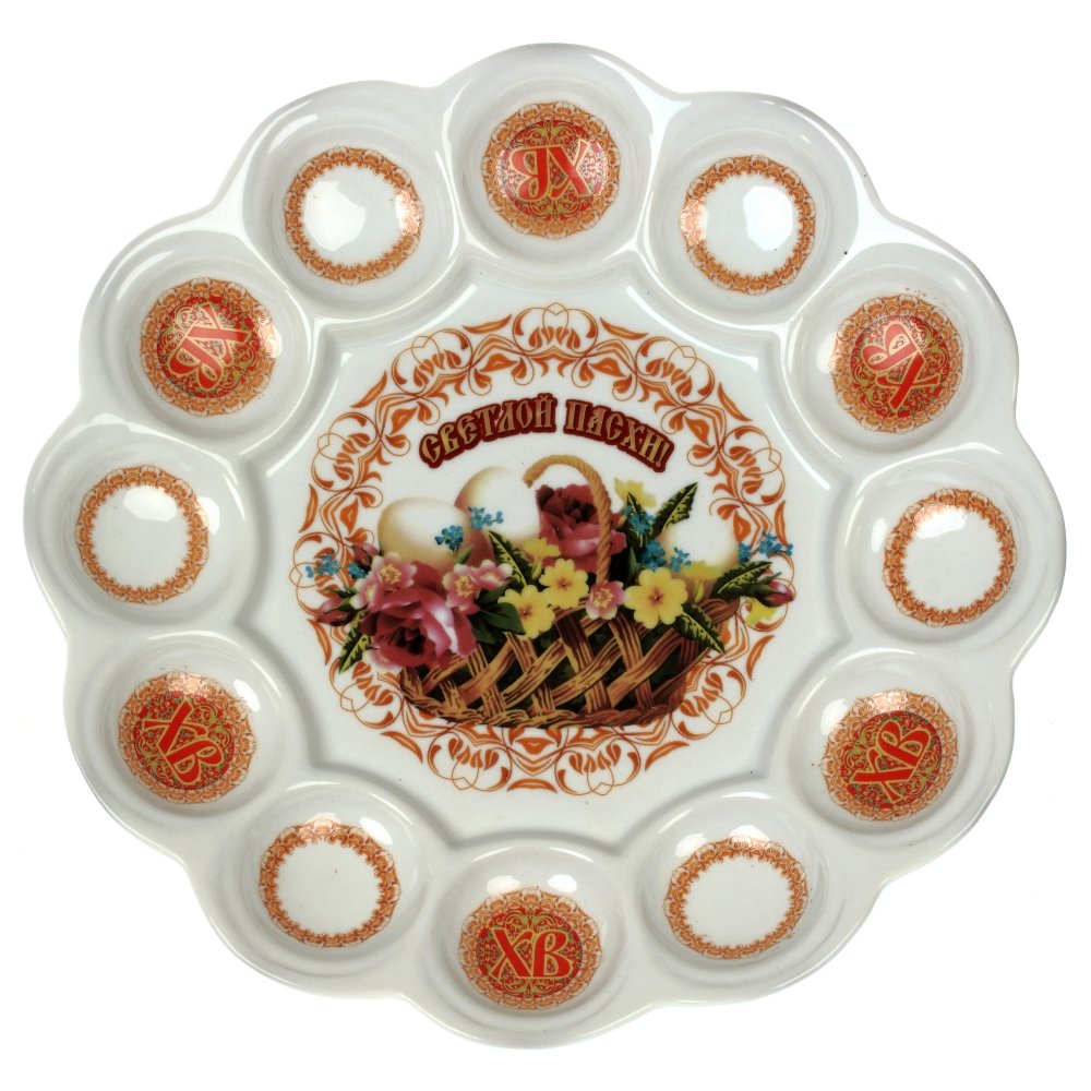 Тарелка для 12ти яиц, фарфор коричневый 25х25х8см по цене 